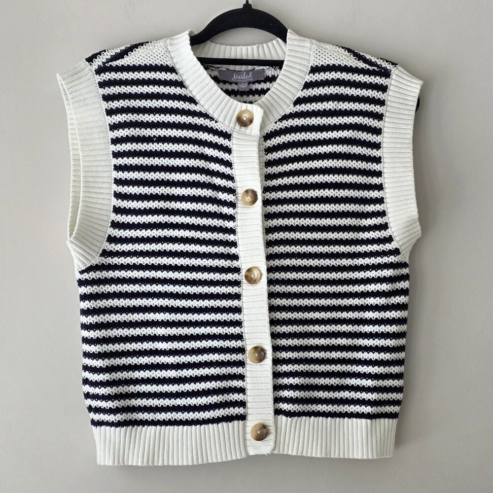 MARLED Button Down Sweater Vest | Small | Navy White Stripes Academia Preppy NWT - Picture 1 of 9